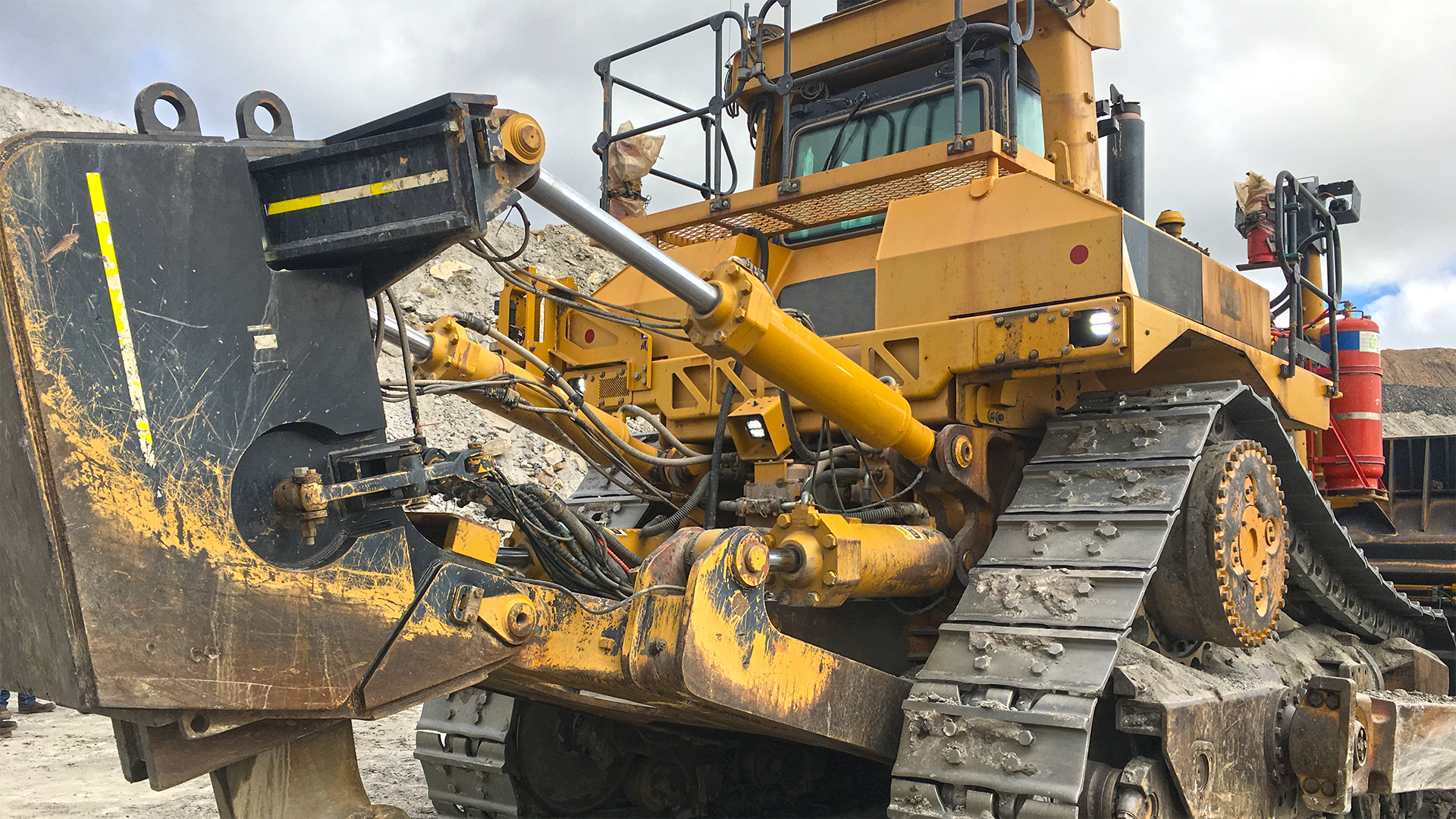 Yellow Bulldozer with LED lights by Nordic Lights mounted in back