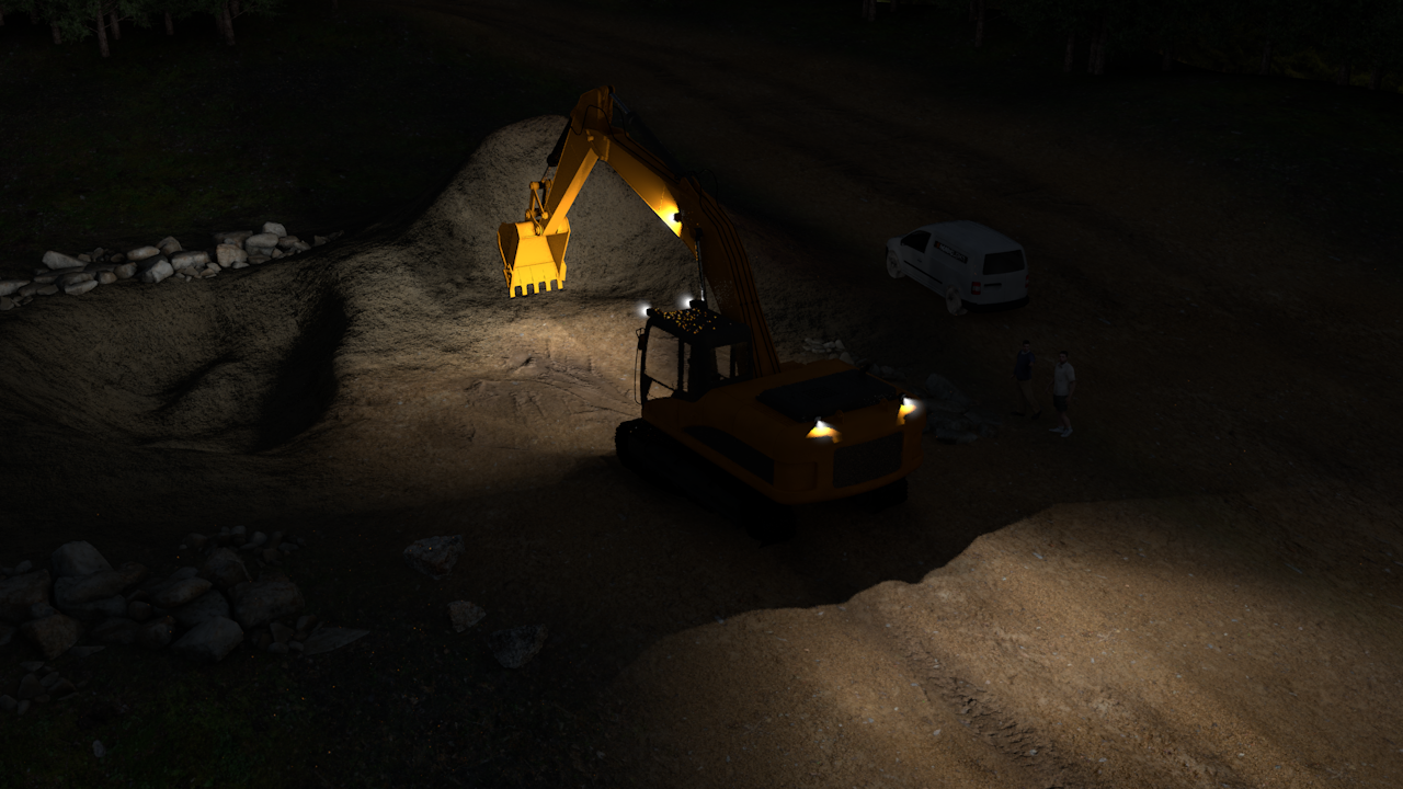 Example simulation of Basic LED excavator lights for medium-sized excavators