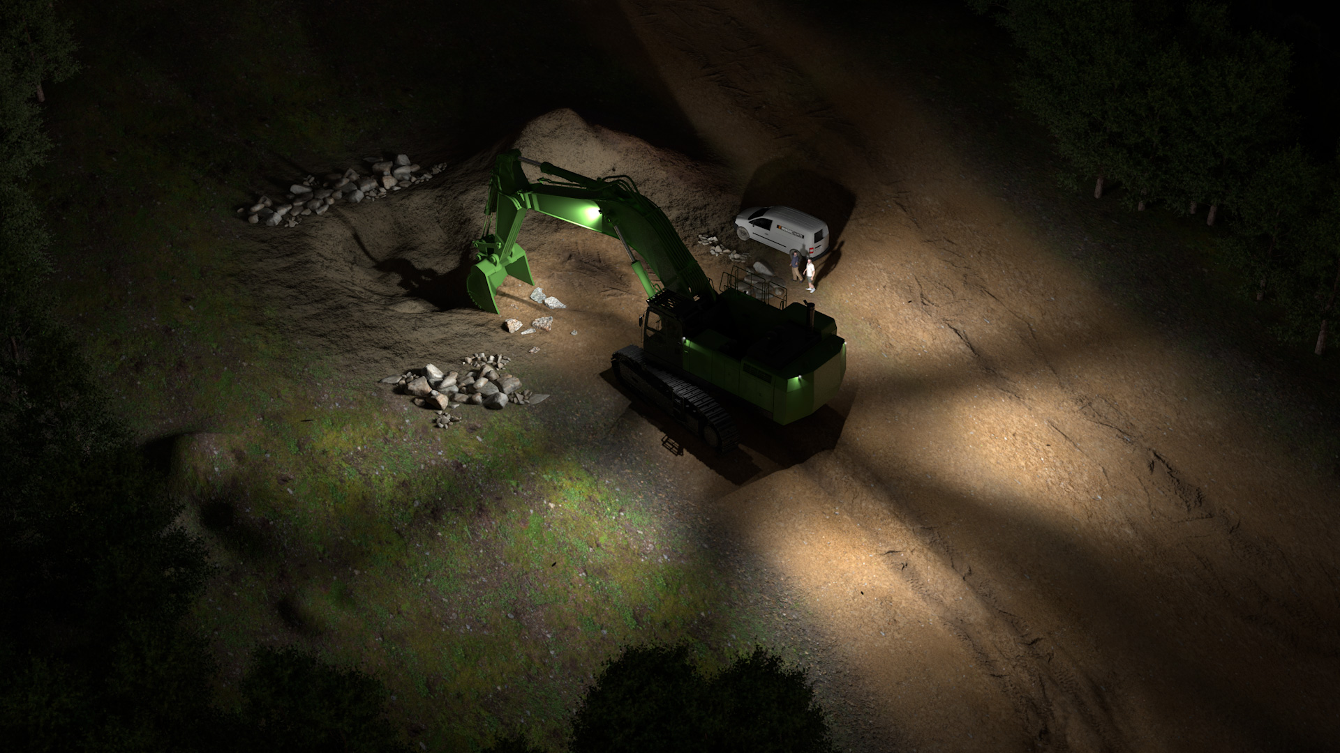 Example simulation of Basic LED excavator lights for large excavators