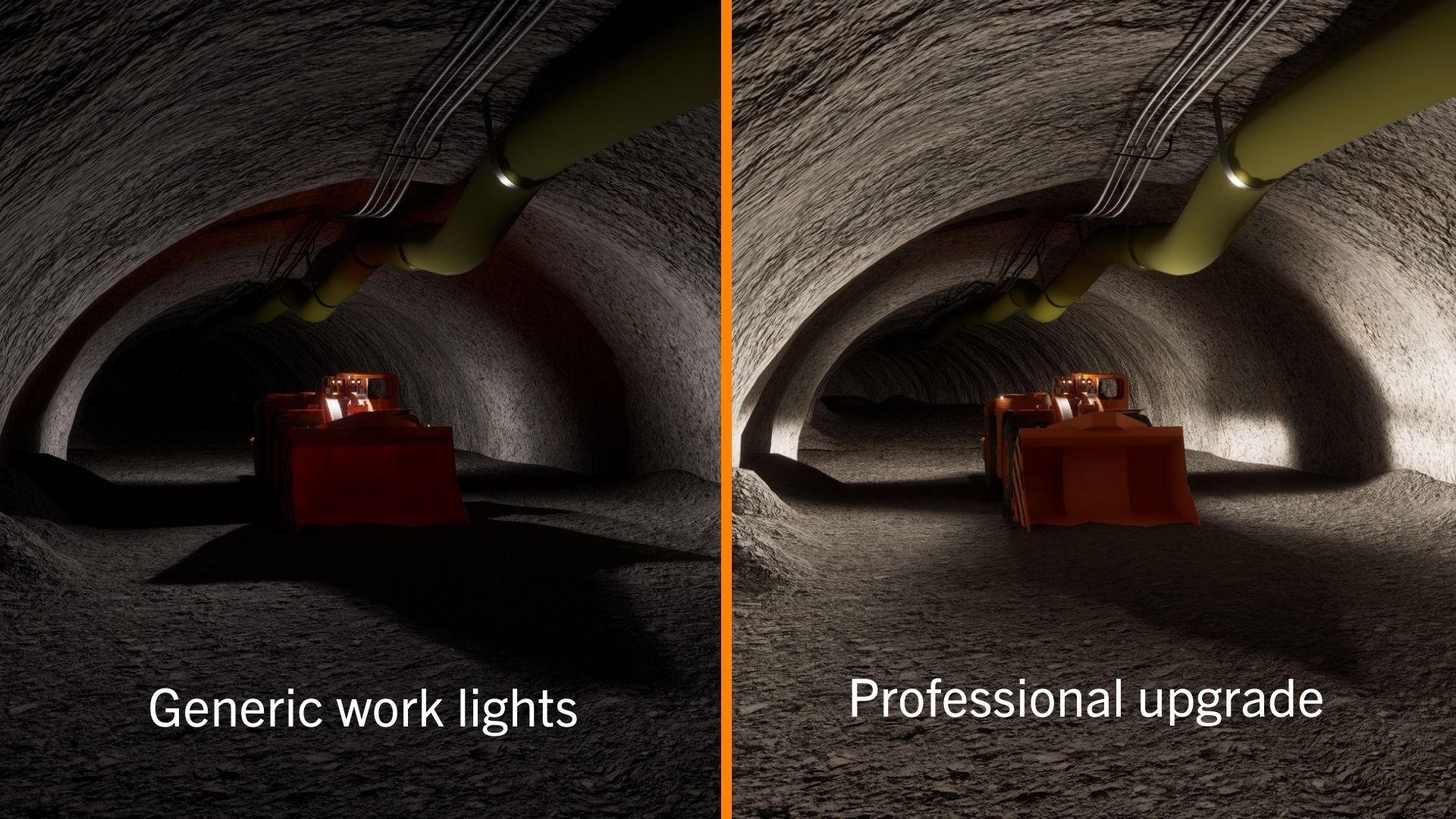 Simulated comparison of Generic LED lights vs Nordic Lights LED professional upgrade work lights